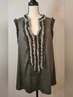 Vintage Torrid Charcoal Gray Tiered Raw Hem Ruffle V-Neck Tank 3x